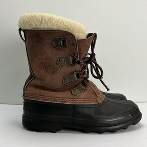 Vintage Sorel Bighorn Snow Boots Brown Leather Made In Canada Winter Mens 9 Warm